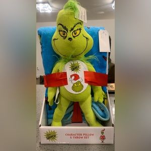 The Grinch Dr. Seuss character pillow and throw set